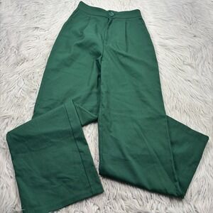 Stradivarius Women's US 4 Green High Rise Wide Leg Trouser Pant Academia Prep